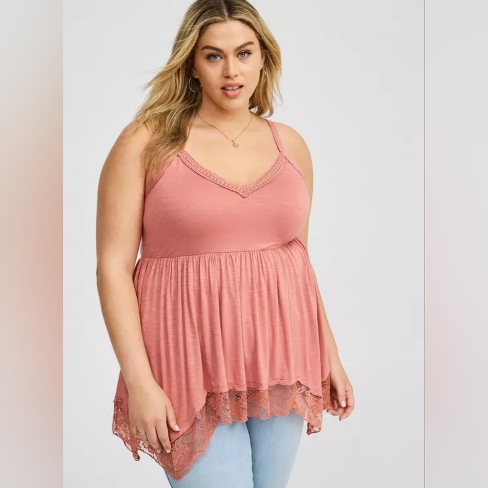 Torrid Women's Vintage Slub Lace Trim Hanky Hem Cami
